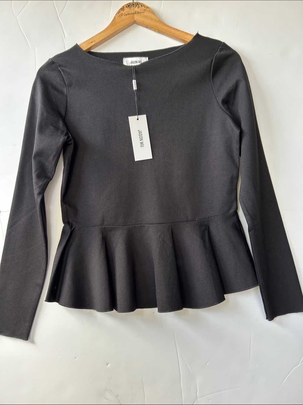 Jason Wu Black Peplum Long-Sleeve Top